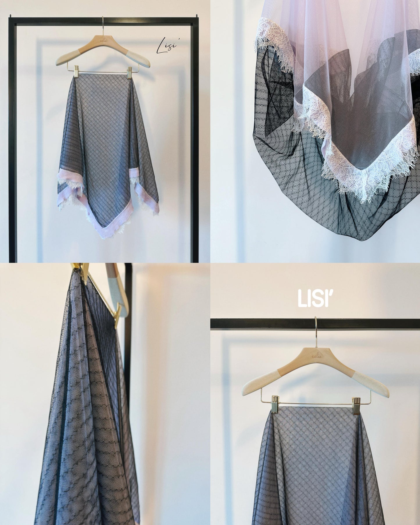 aalis LISI MESH SS26 ruffle hem scarf (Black Stripe)