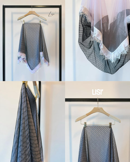 (Pre-order) aalis LISI MESH SS26 ruffle hem scarf (Black Stripe)
