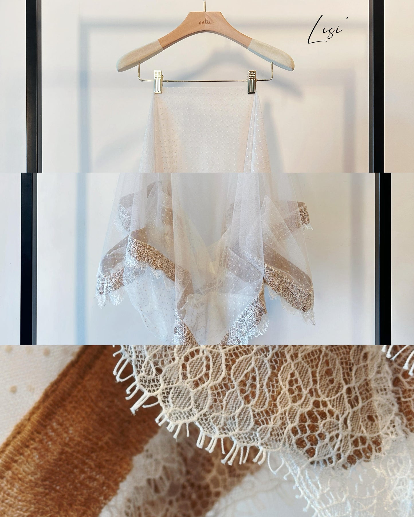 (Pre-order) aalis LISI MESH SS26 ruffle hem scarf (White Lace)