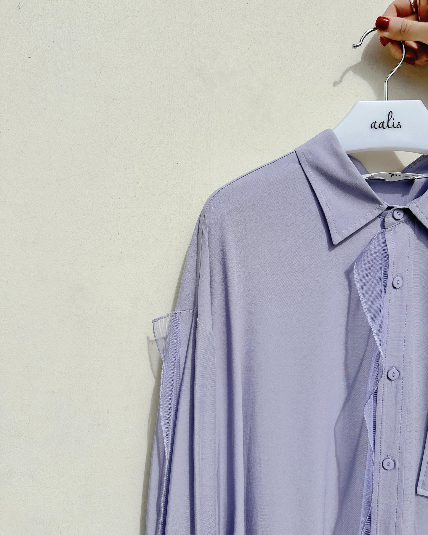 aalis COFFEY FW25 single pocket mesh detail oversized shirt (Dusty Lilac)