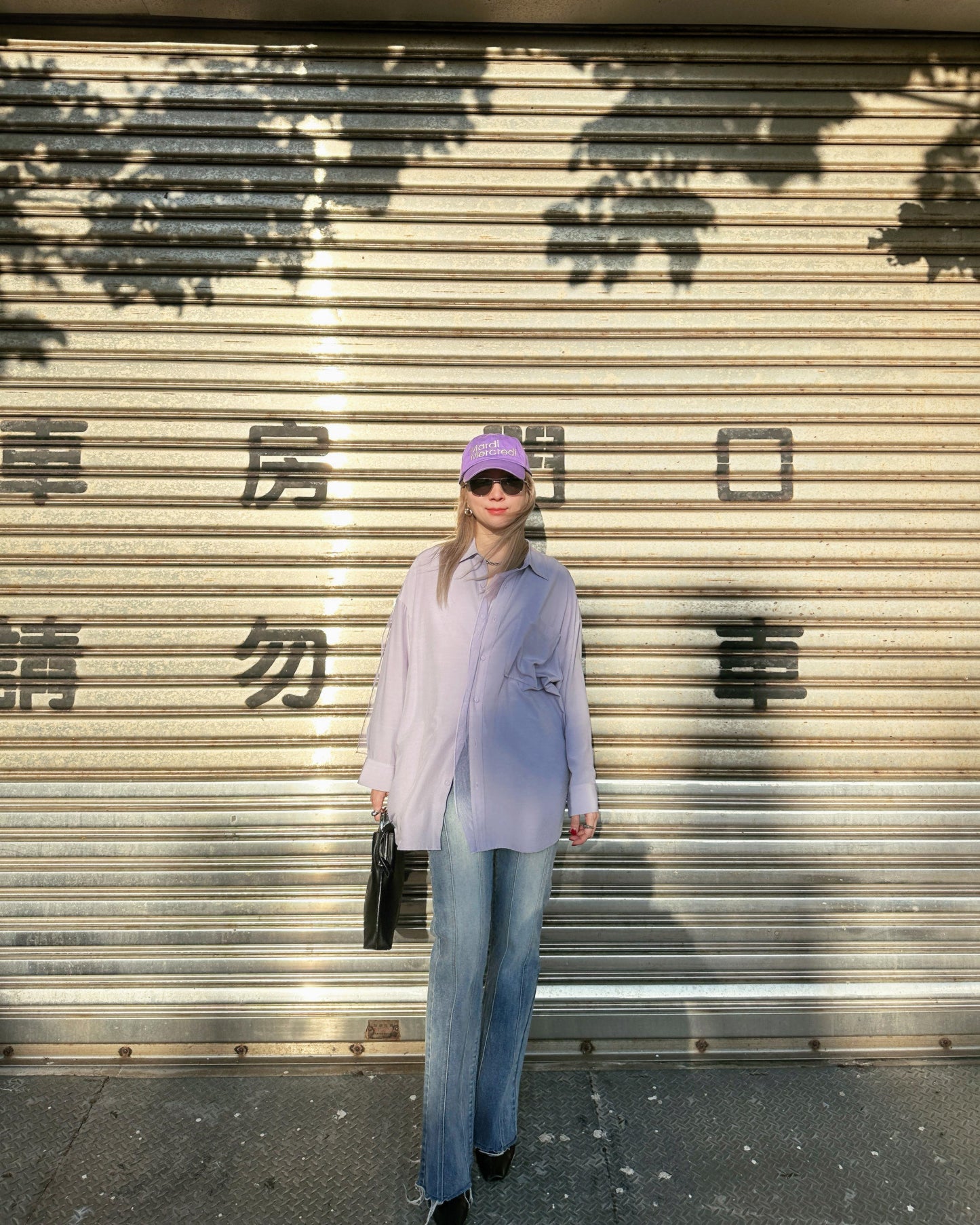 aalis COFFEY FW25 single pocket mesh detail oversized shirt (Dusty Lilac)