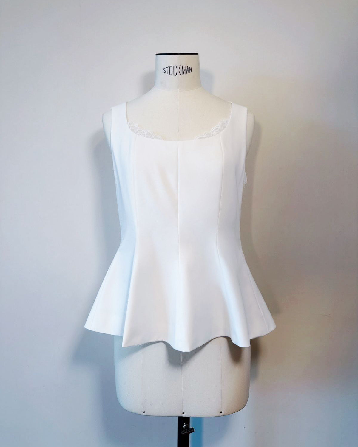 aalis OSI square neck lace trim fitted peplum top (White)