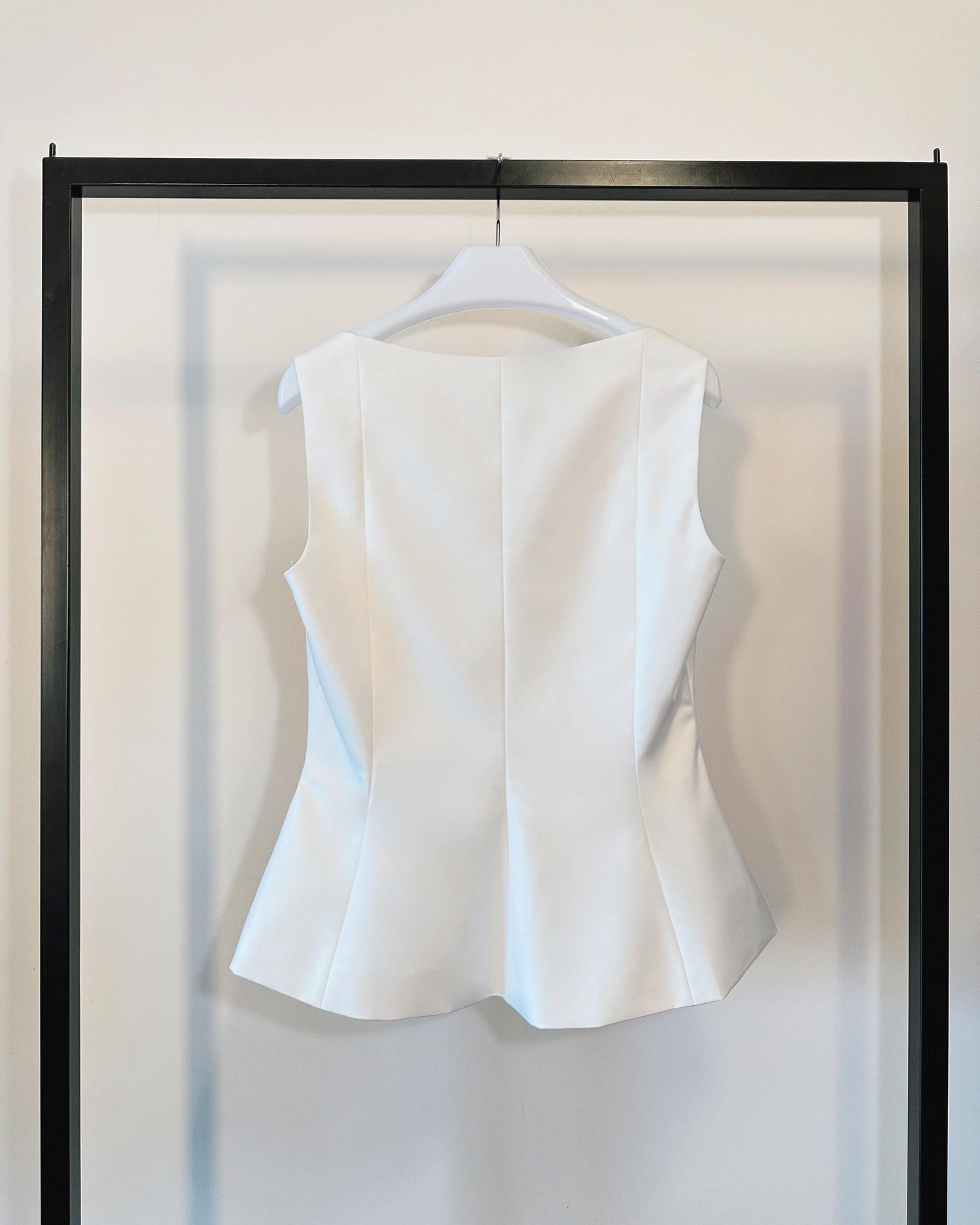 aalis OSI square neck lace trim fitted peplum top (White)