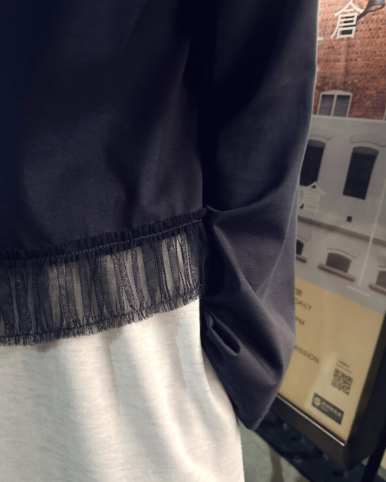 aalis GRAVIA mesh ruching hem cardigan (Navy)