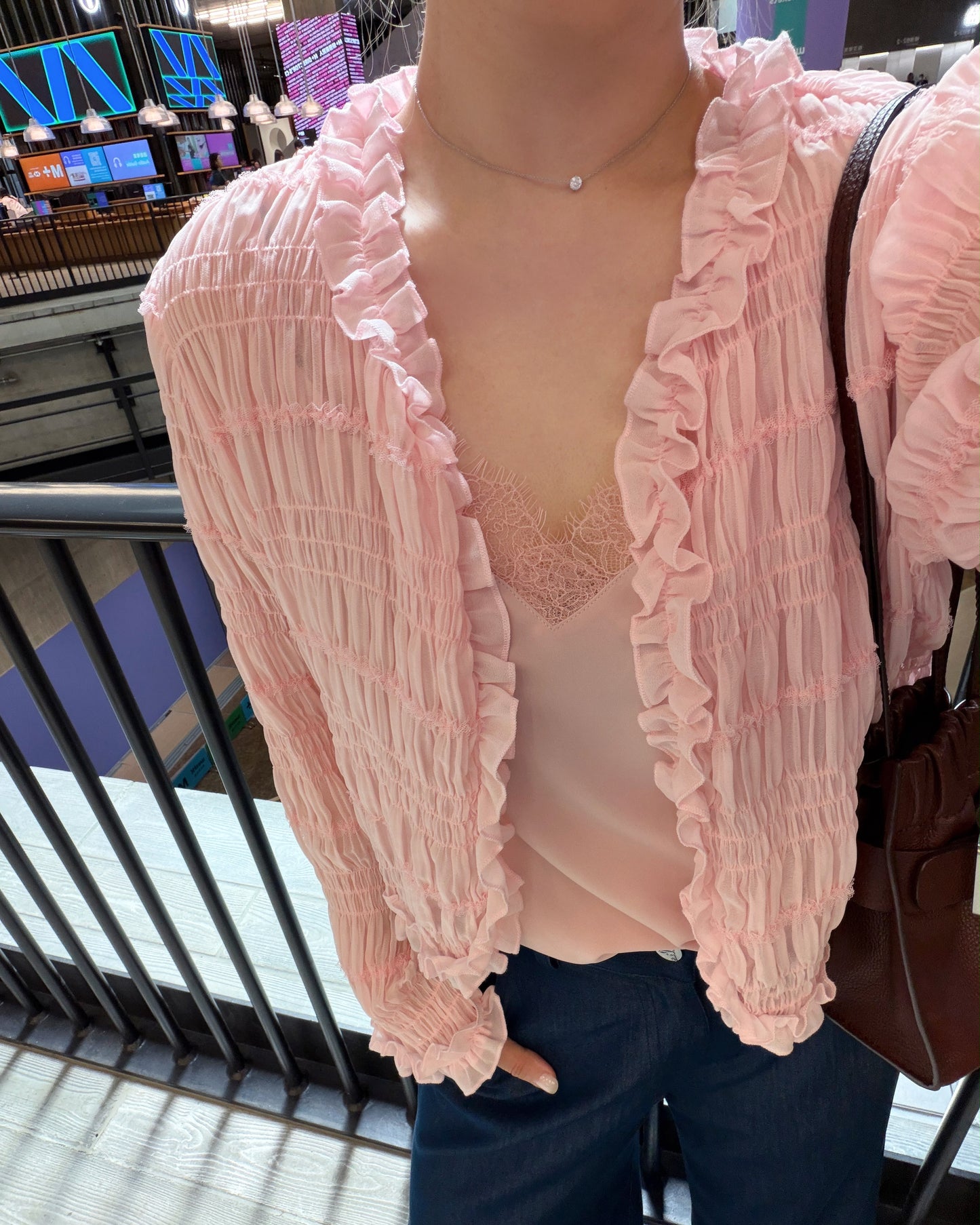 aalis SAIGE chiffon ruching cardigan (Pink)