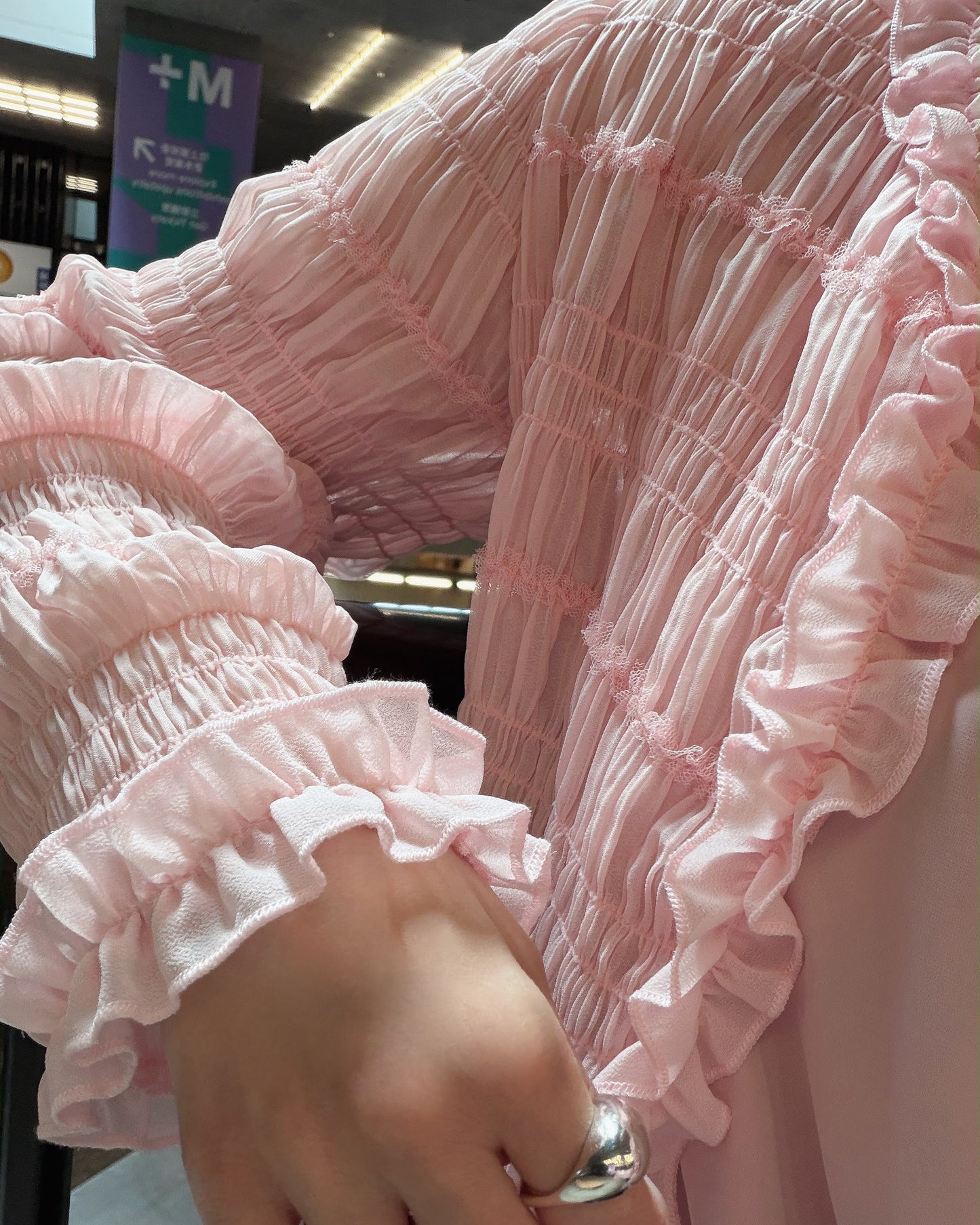 aalis SAIGE chiffon ruching cardigan (Pink)