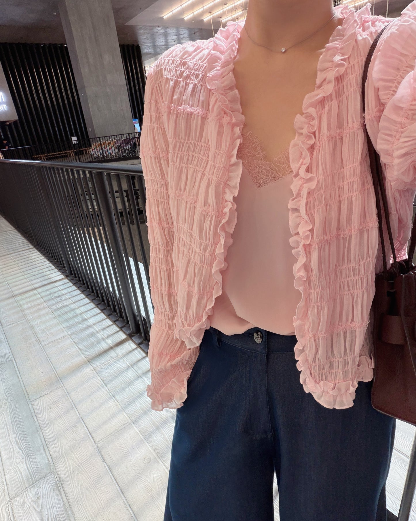 aalis SAIGE chiffon ruching cardigan (Pink)