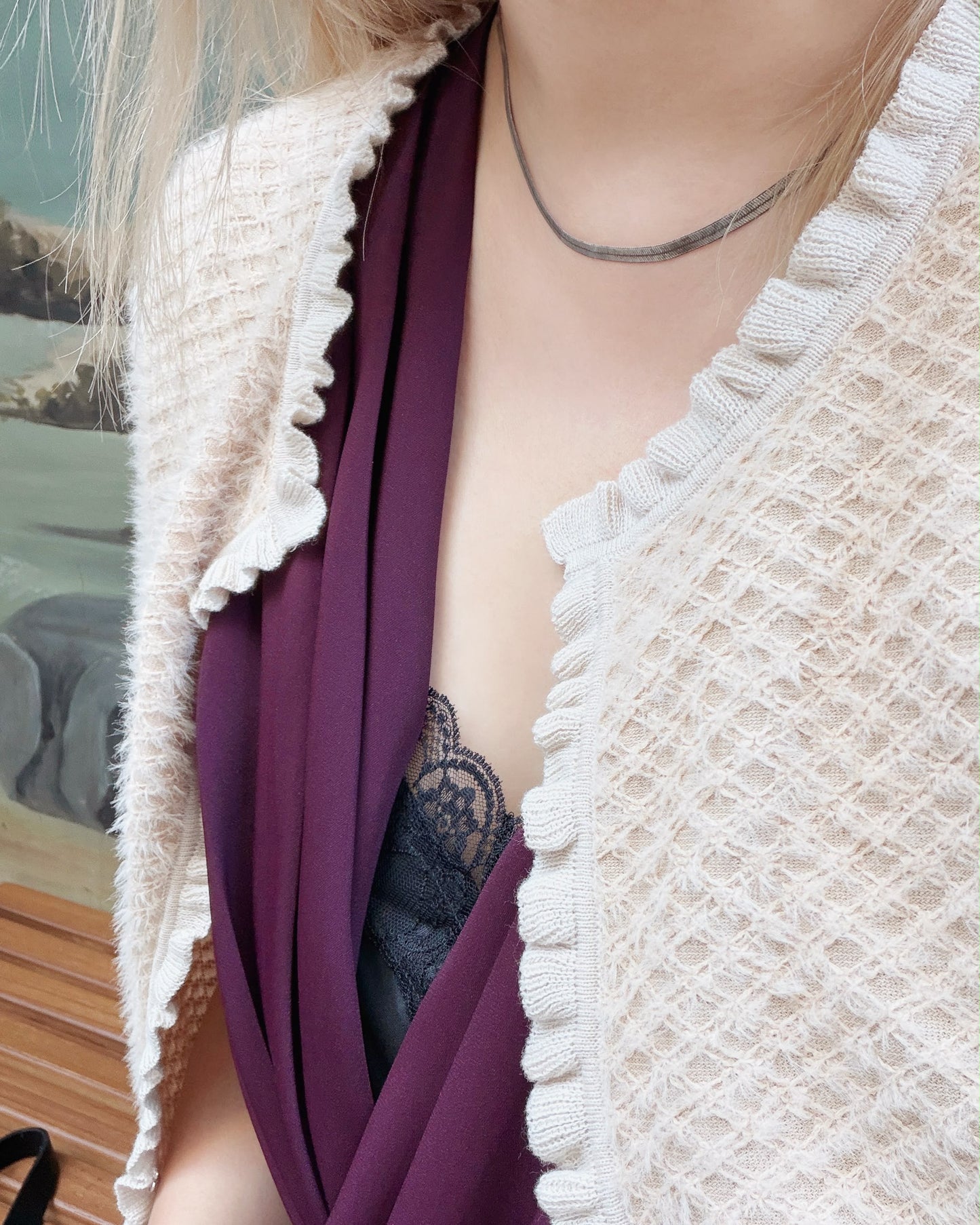 aalis RICA tiny ruffle trim cardigan (Nude)