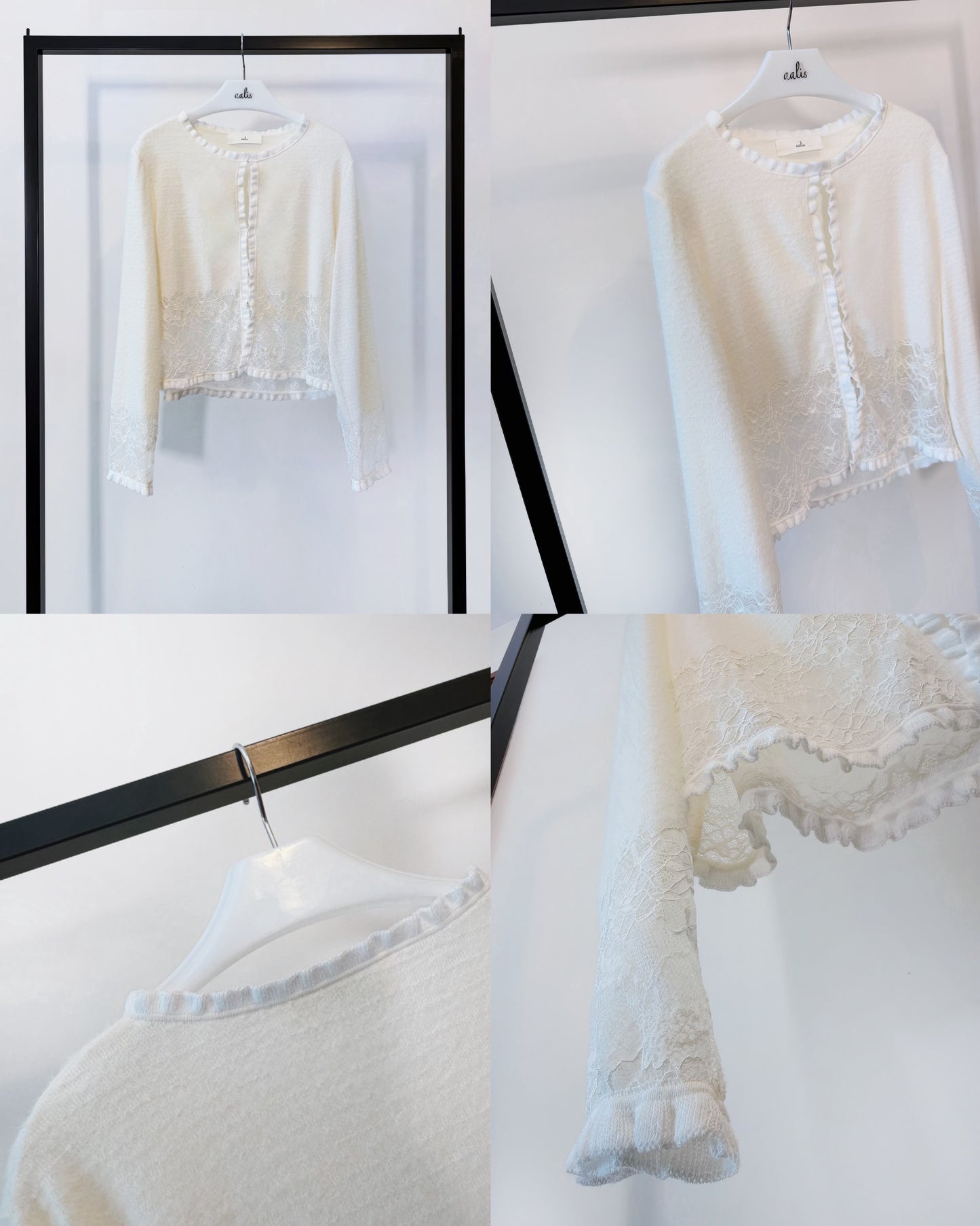 aalis RICA tiny ruffle trim cardigan (White)