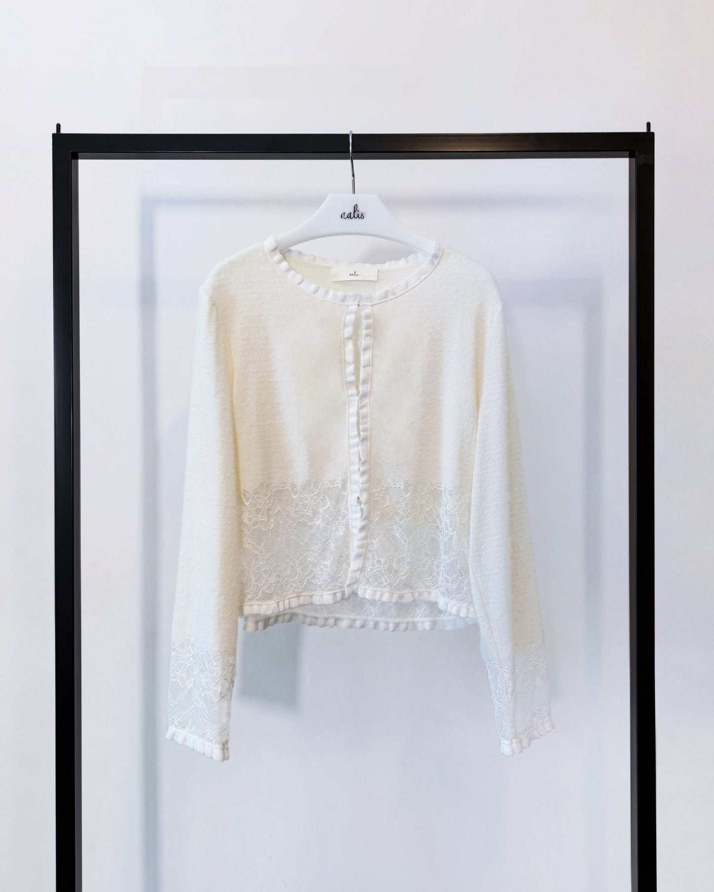 aalis RICA tiny ruffle trim cardigan (White)