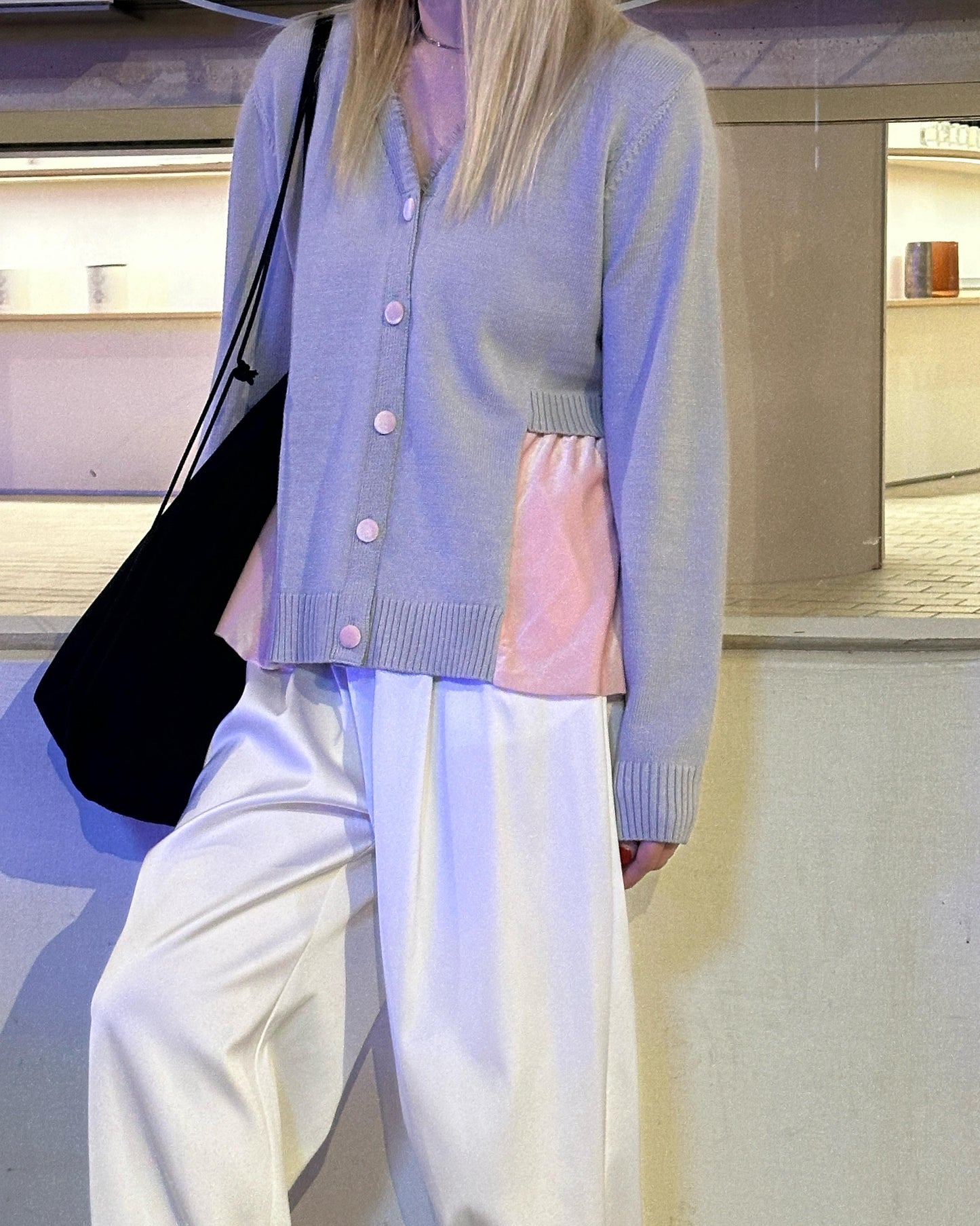 aalis CHARLEE velvet panel V neck cardigan (Heather Grey)