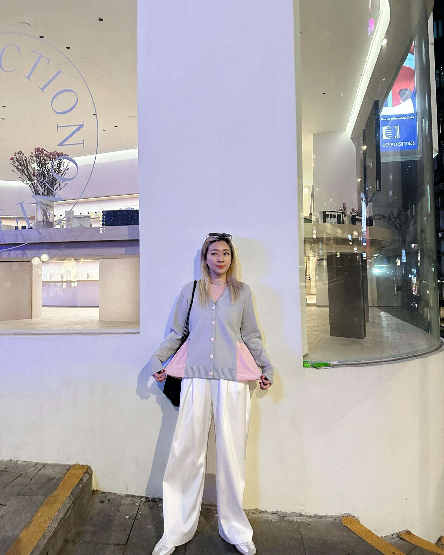 aalis CHARLEE velvet panel V neck cardigan (Heather Grey)