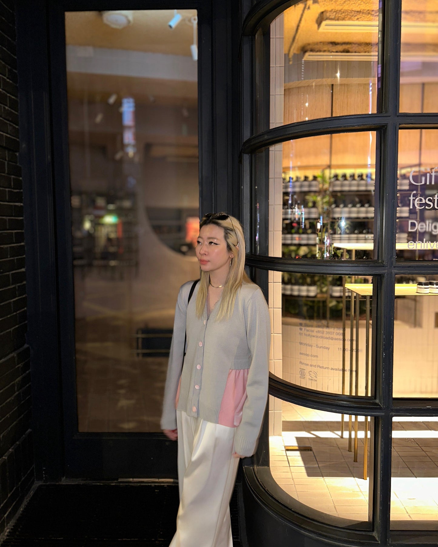 aalis CHARLEE velvet panel V neck cardigan (Heather Grey)