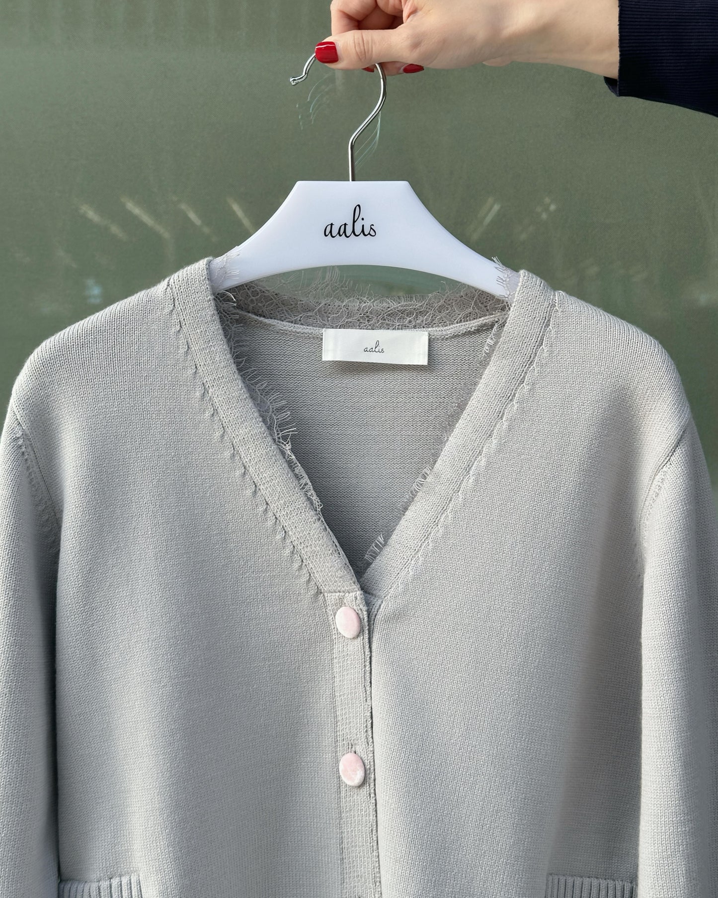 aalis CHARLEE velvet panel V neck cardigan (Heather Grey)