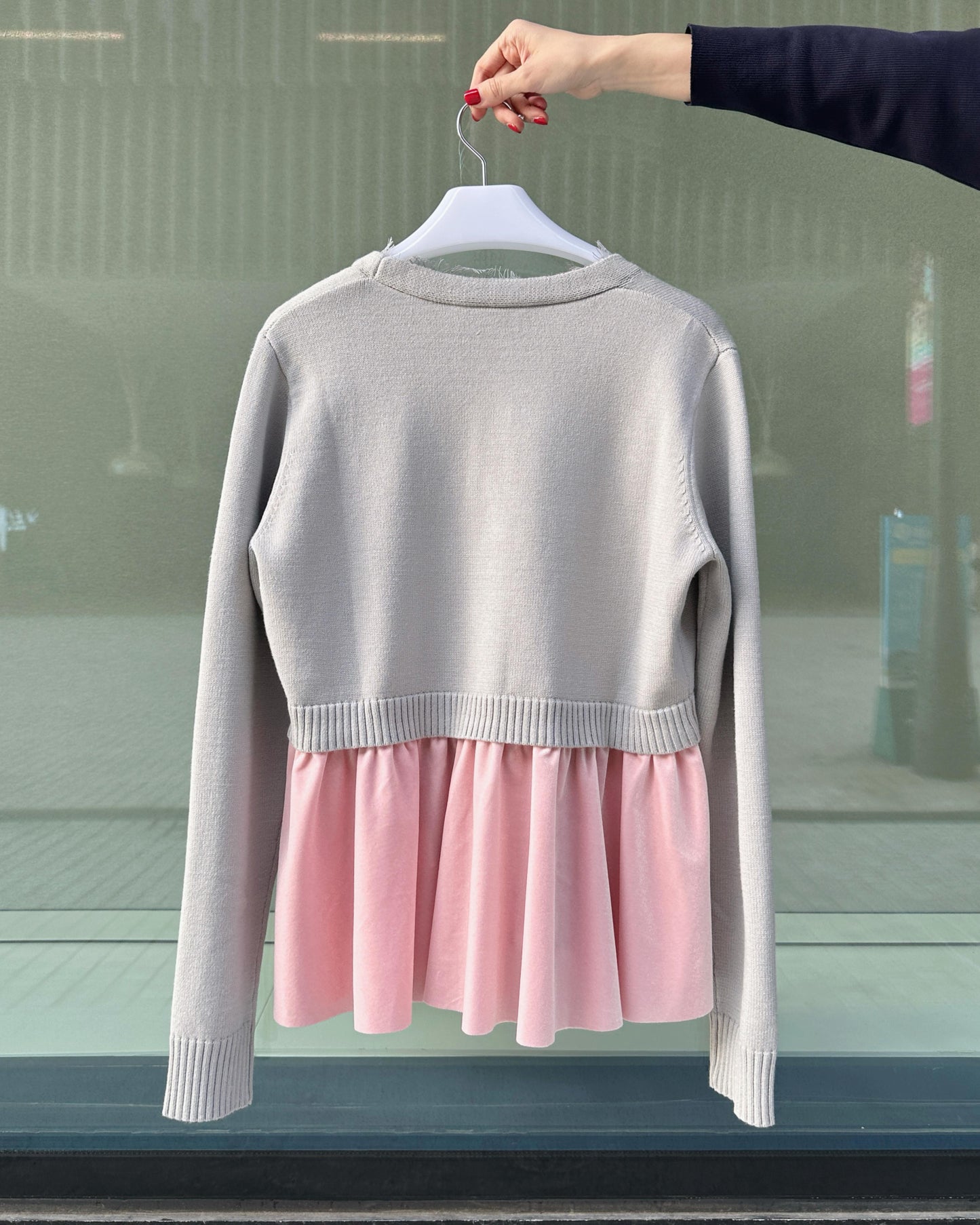 aalis CHARLEE velvet panel V neck cardigan (Heather Grey)