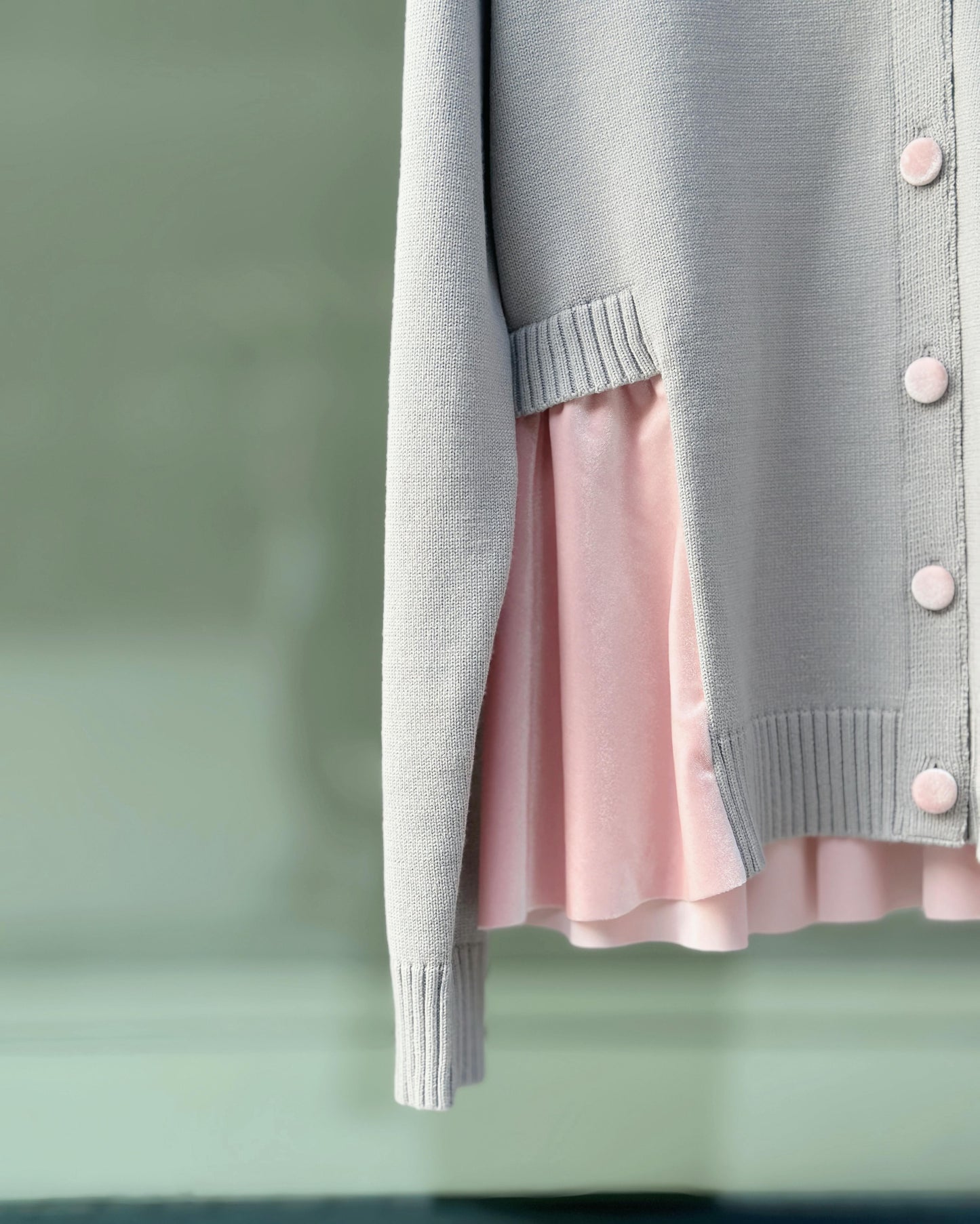 aalis CHARLEE velvet panel V neck cardigan (Heather Grey)