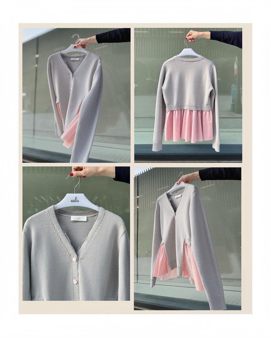 aalis CHARLEE velvet panel V neck cardigan (Heather Grey)