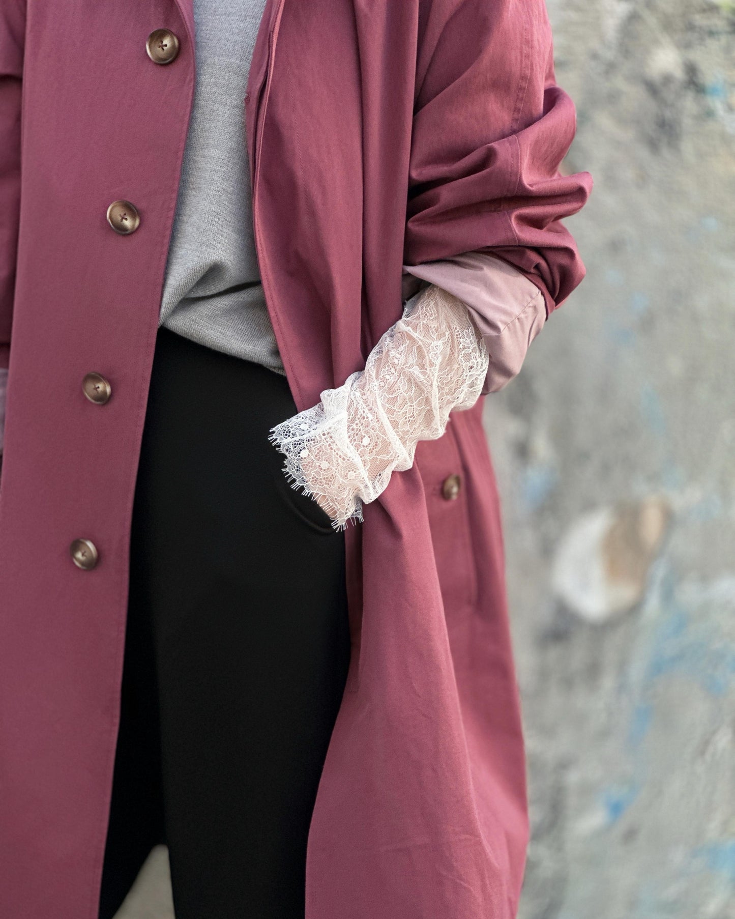 aalis MAIZE raglan sleeves mid length trench coat (Mauve)