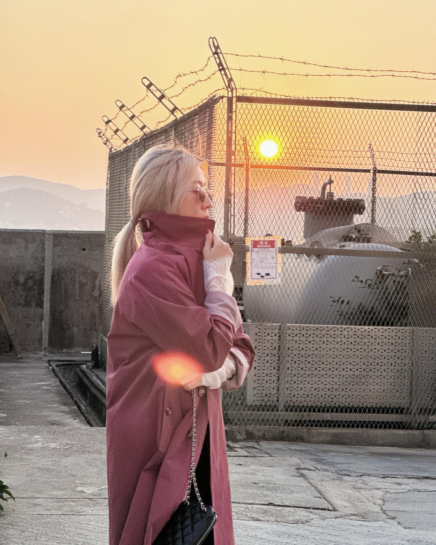 aalis MAIZE raglan sleeves mid length trench coat (Mauve)