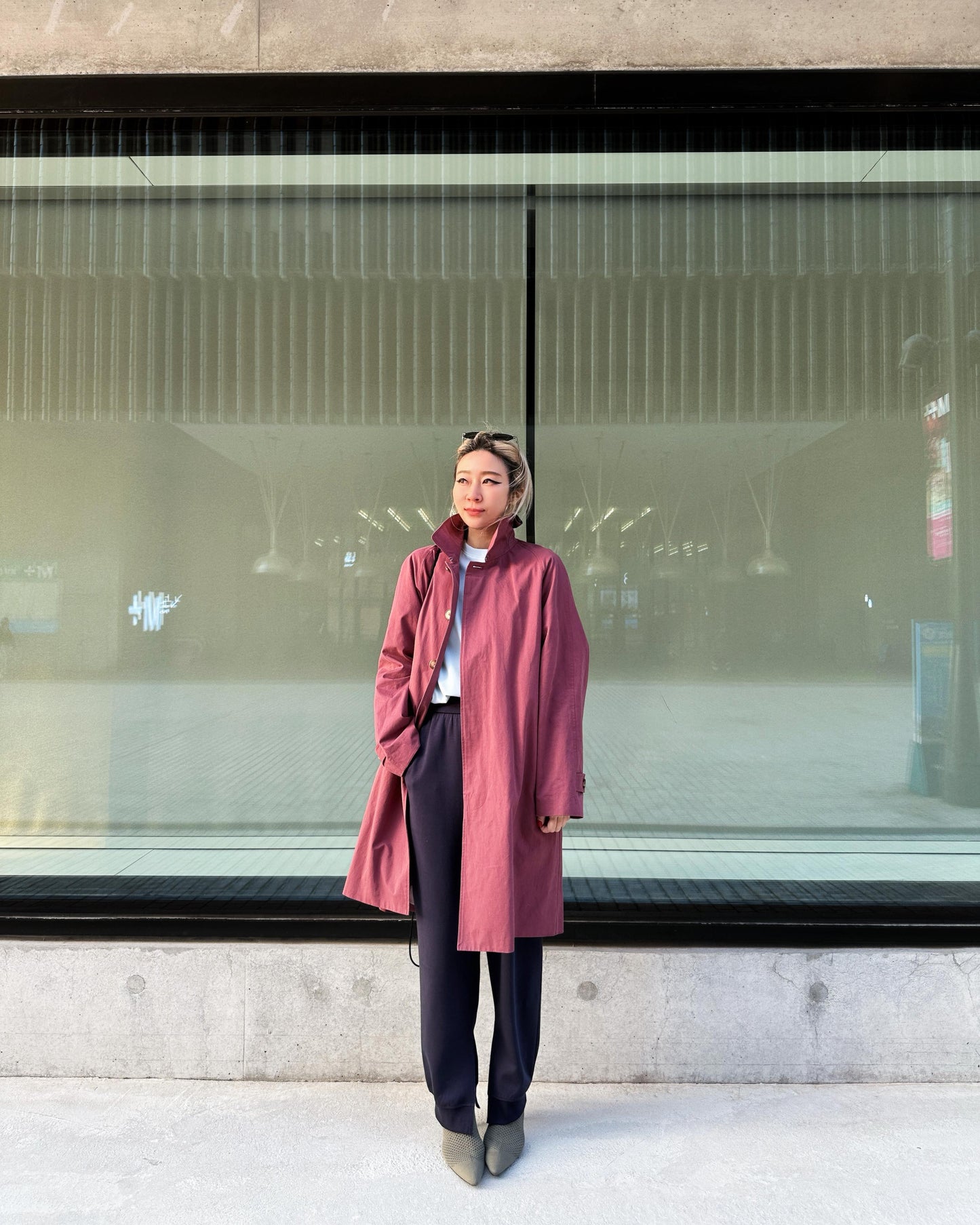 aalis MAIZE raglan sleeves mid length trench coat (Mauve)