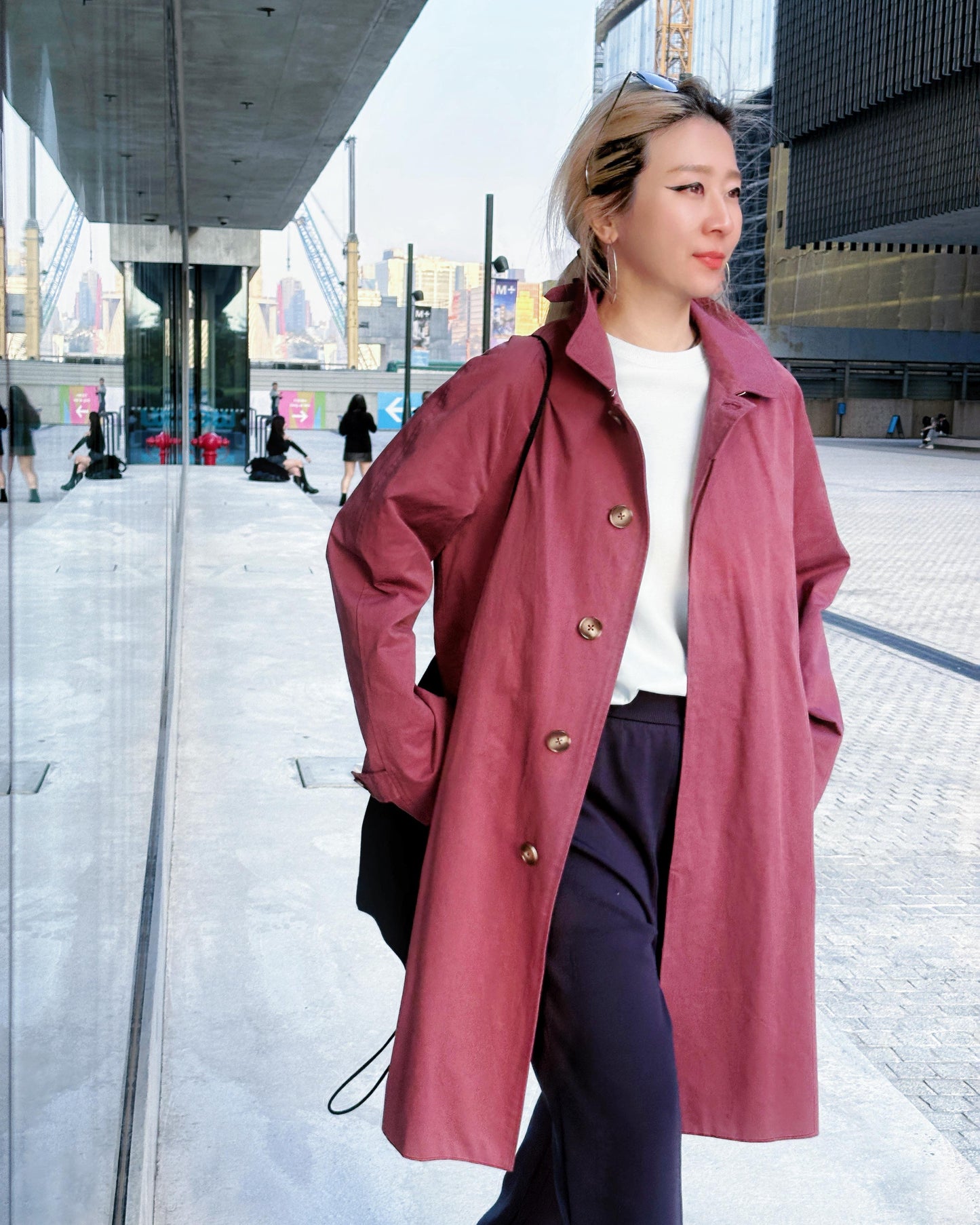 aalis MAIZE raglan sleeves mid length trench coat (Mauve)