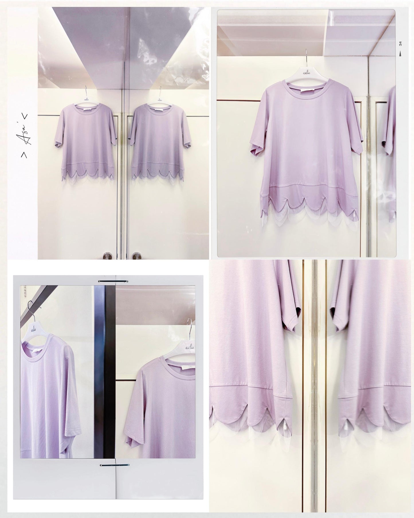 aalis ASA SS26 scallop hem mesh detail top (Dusty Lilac)