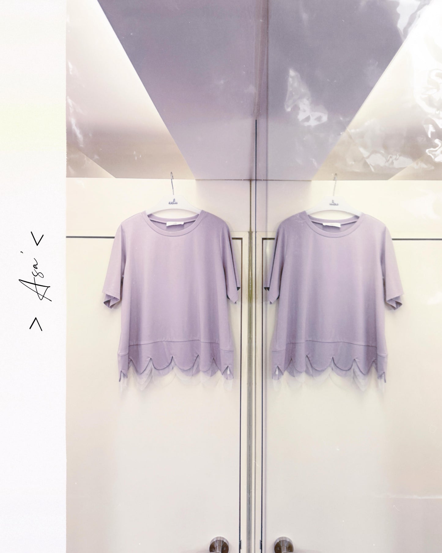 aalis ASA SS26 scallop hem mesh detail top (Dusty Lilac)