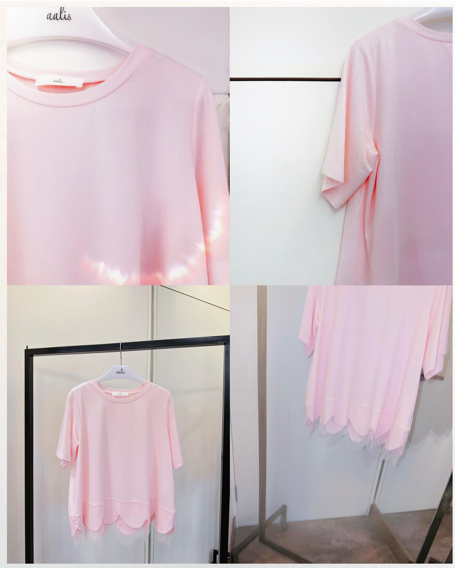 aalis ASA SS26 scallop hem mesh detail top (Pink)