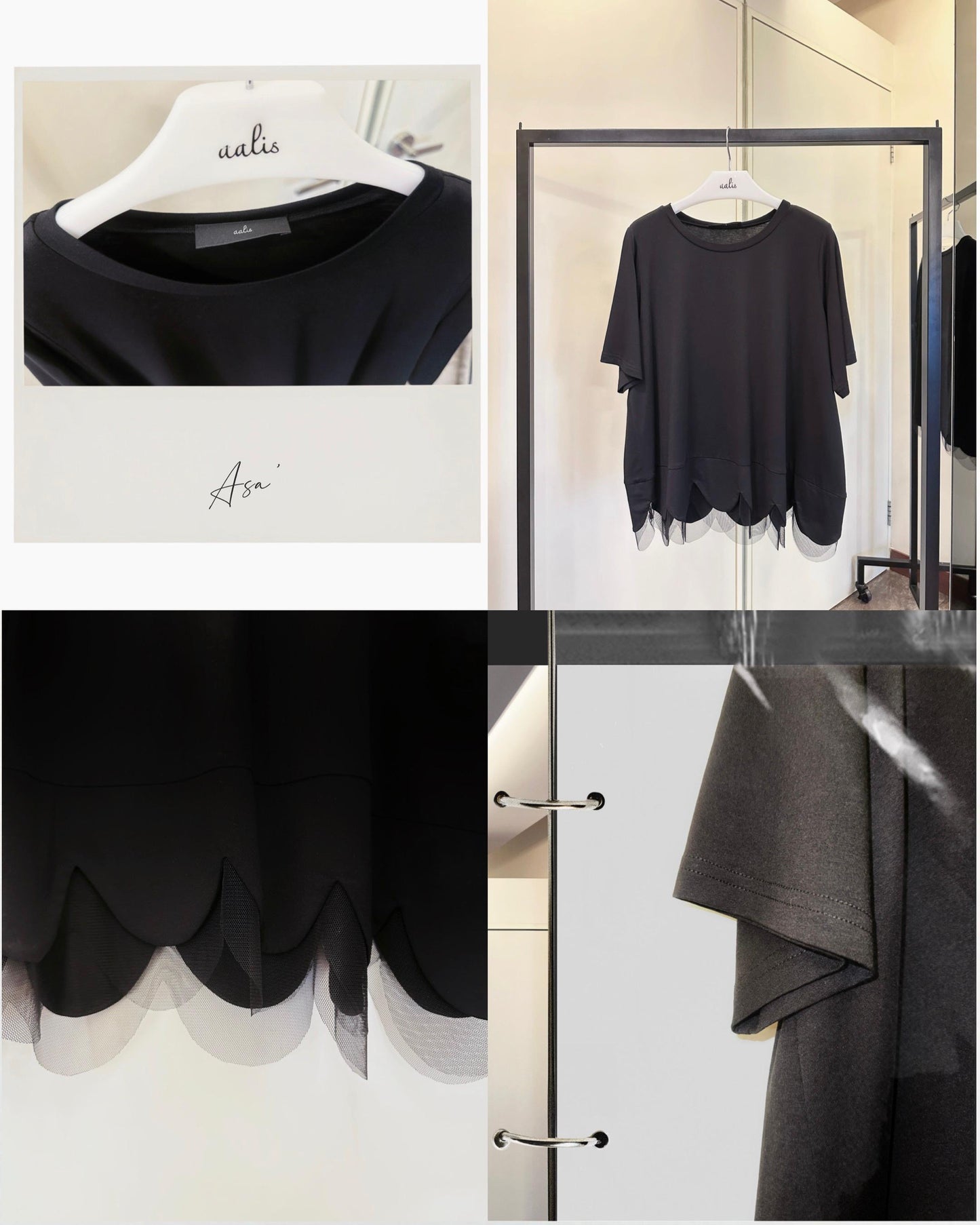 aalis ASA SS26 scallop hem mesh detail top (Black)