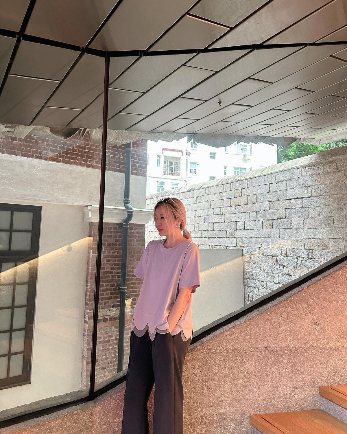 aalis ASA SS26 scallop hem mesh detail top (Dusty Lilac)