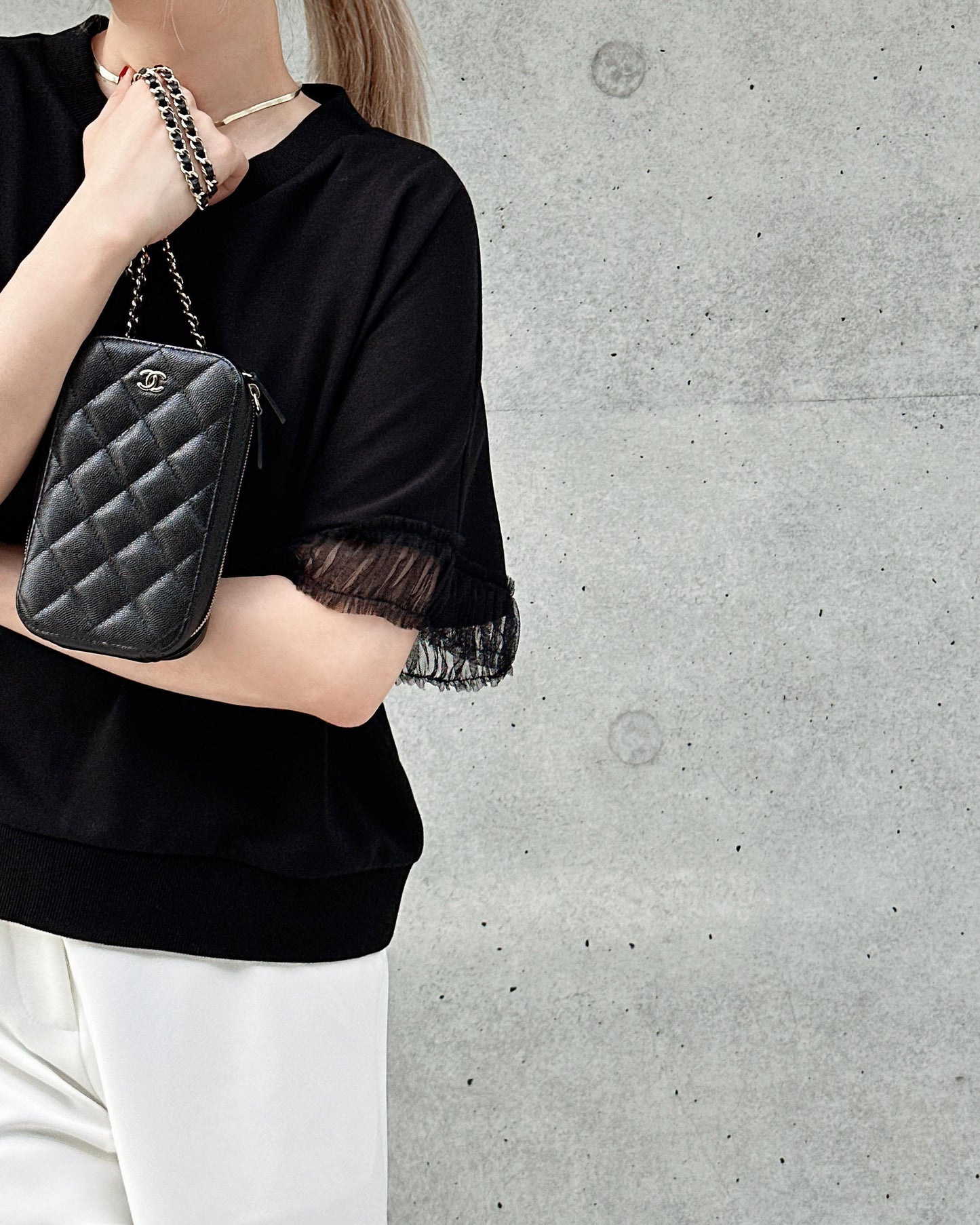 aalis ASENKA sleeves mesh ruching (Black)