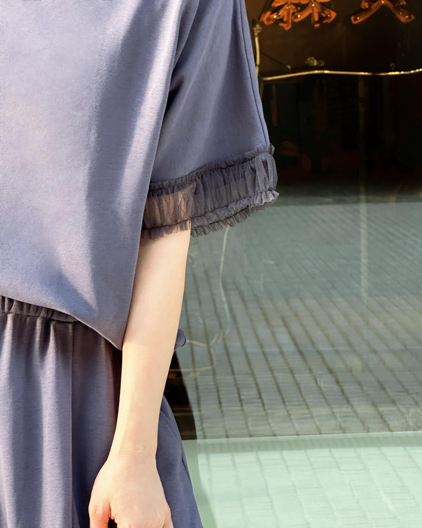 aalis ASENKA sleeves mesh ruching (Grey Blue)