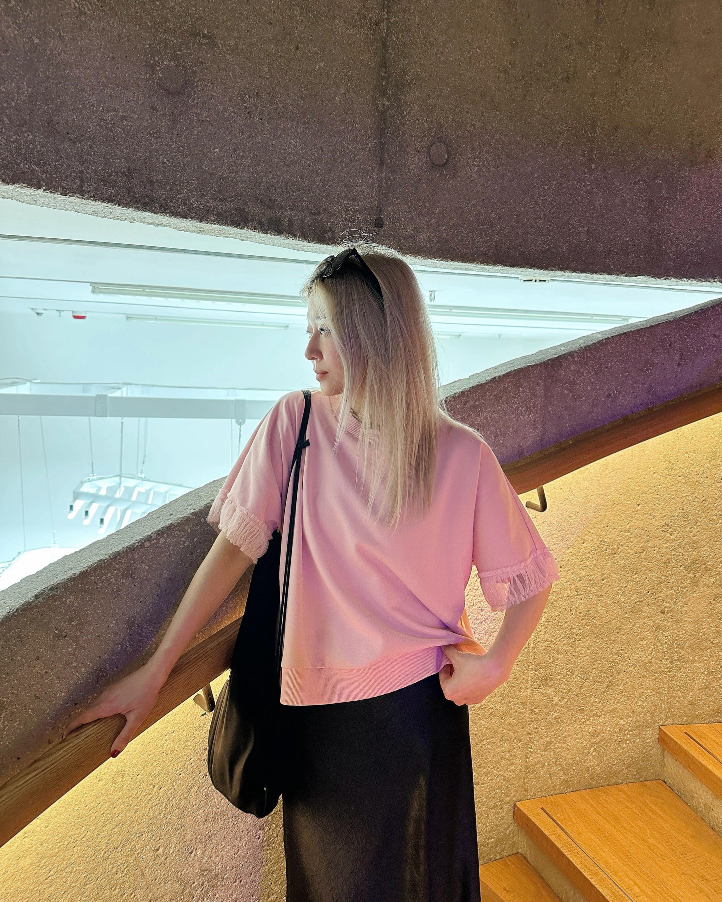 aalis ASENKA sleeves mesh ruching (Lt Pink)