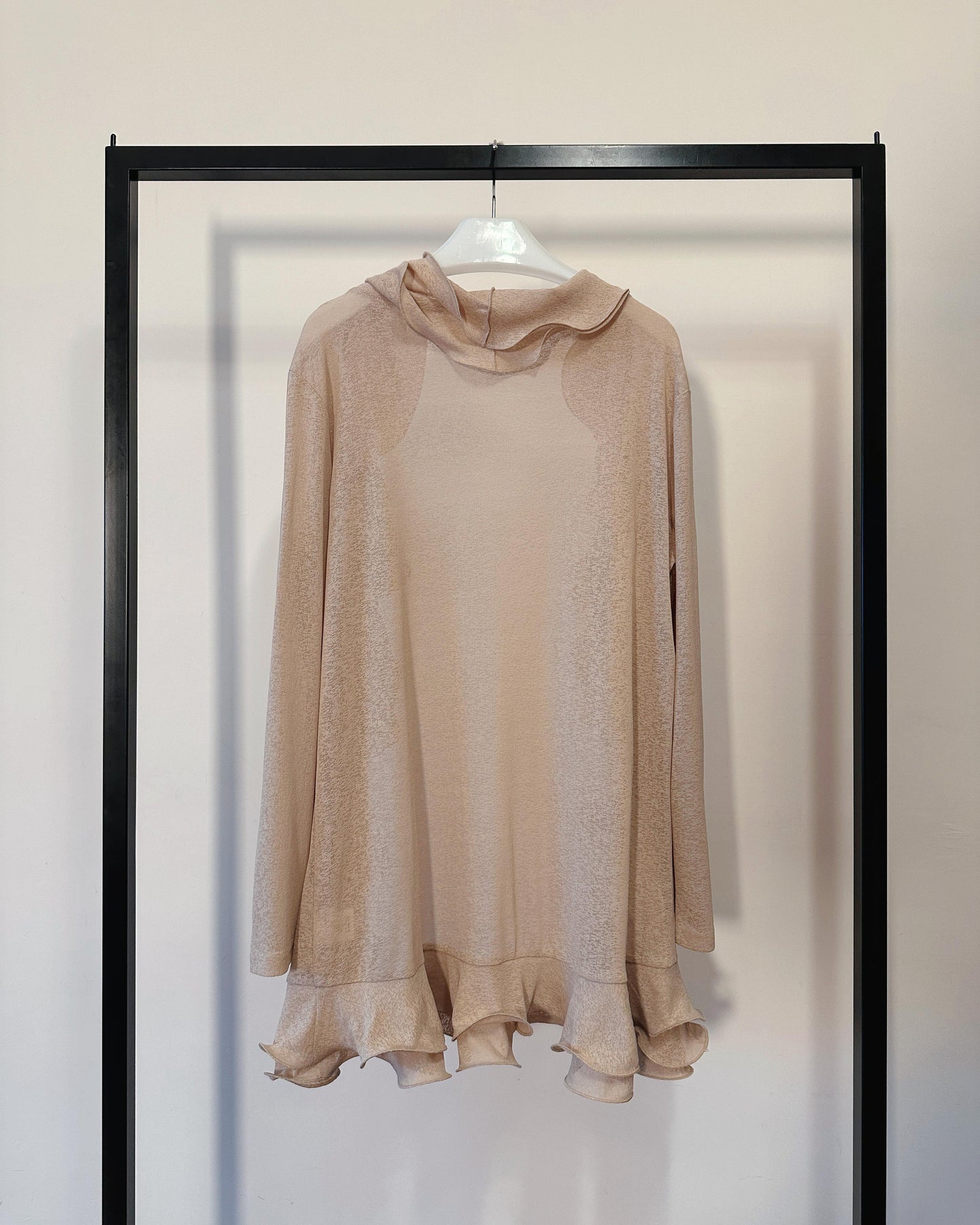 (Pre-order) aalis RINON cascade ruffle front long cardigan (Lt Beige)
