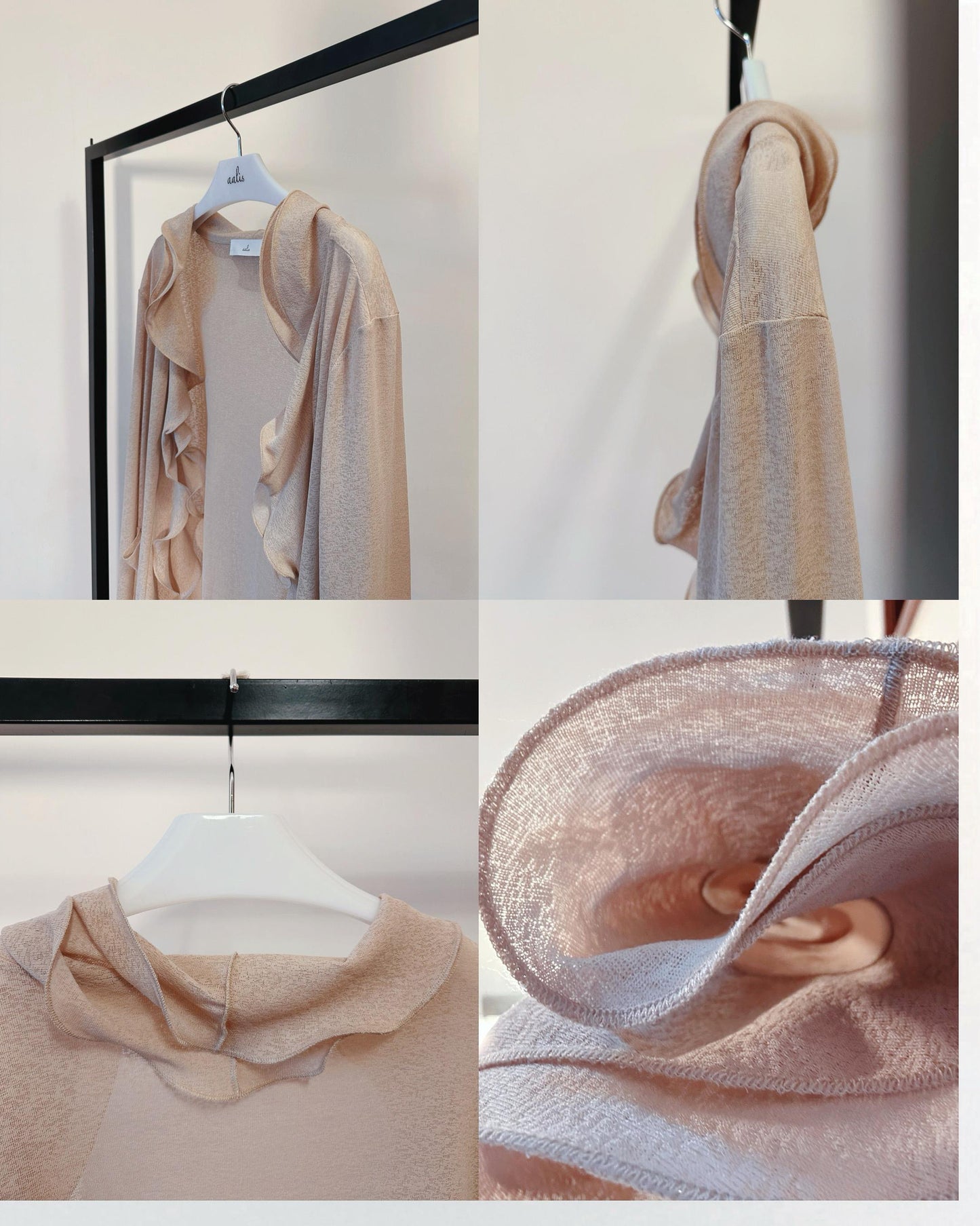 (Pre-order) aalis RINON cascade ruffle front long cardigan (Lt Beige)
