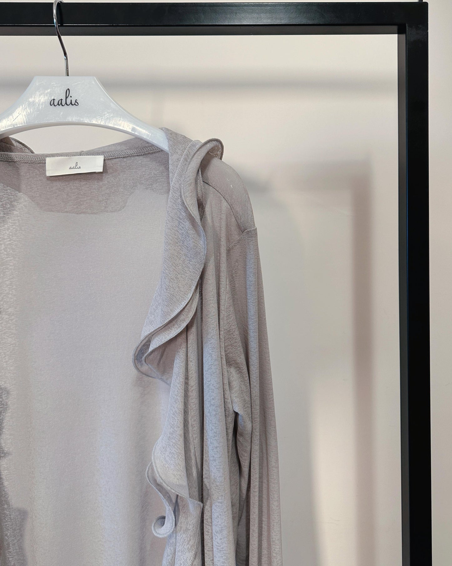 (Pre-order) aalis RINON cascade ruffle front long cardigan (Lt Grey)