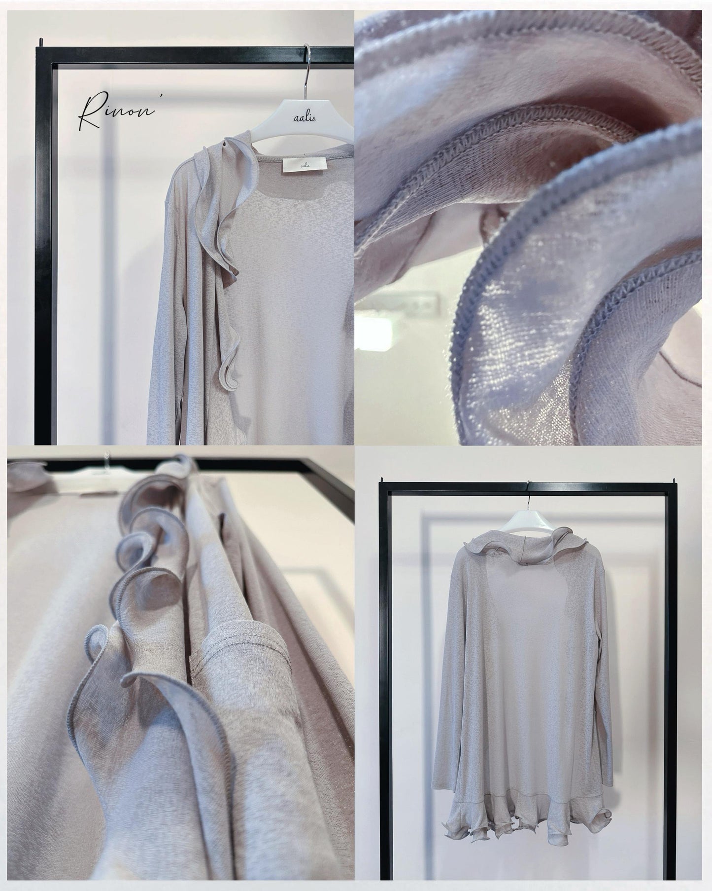 (Pre-order) aalis RINON cascade ruffle front long cardigan (Lt Grey)