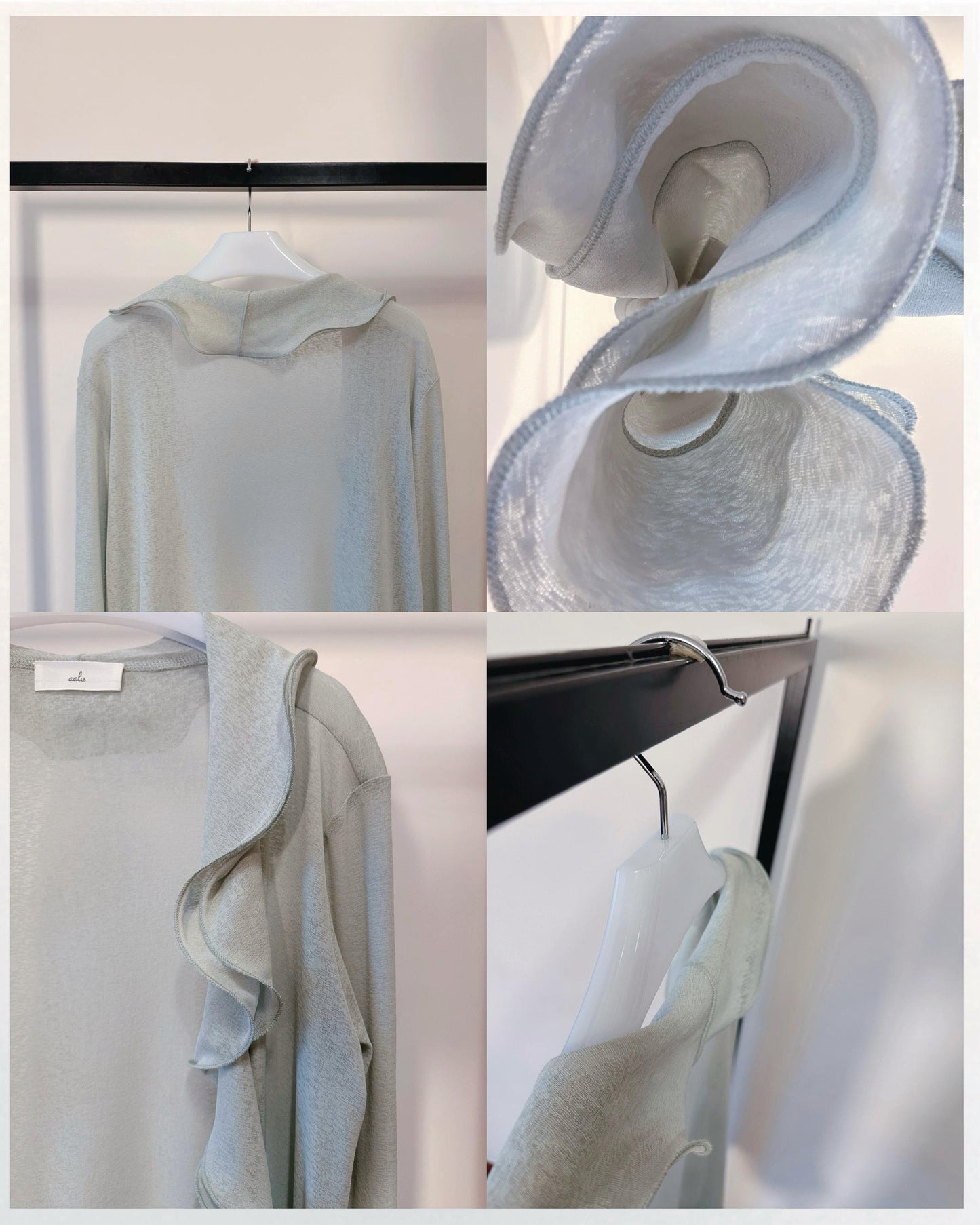 aalis RINON cascade ruffle front long cardigan (Mint)