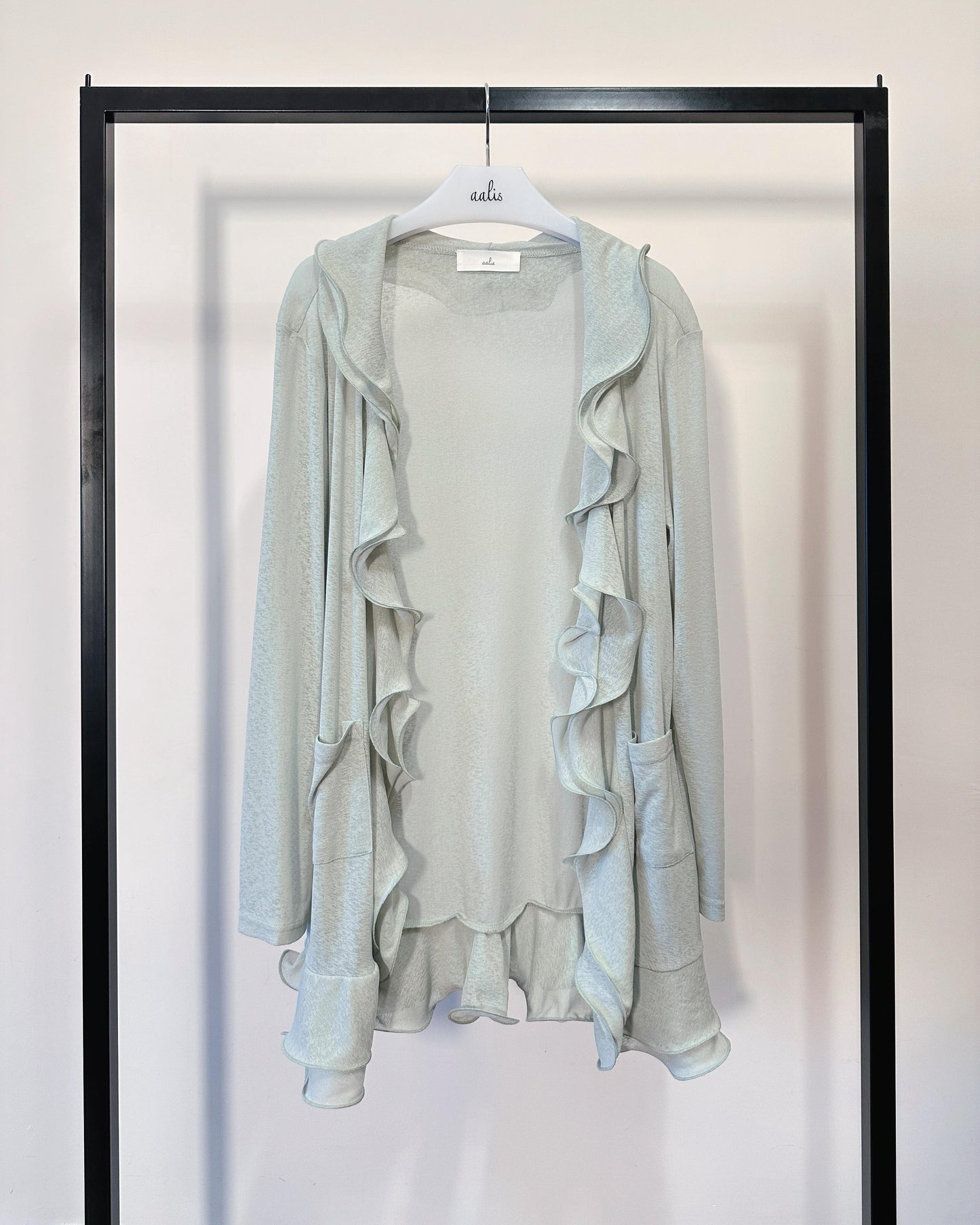 aalis RINON cascade ruffle front long cardigan (Mint)