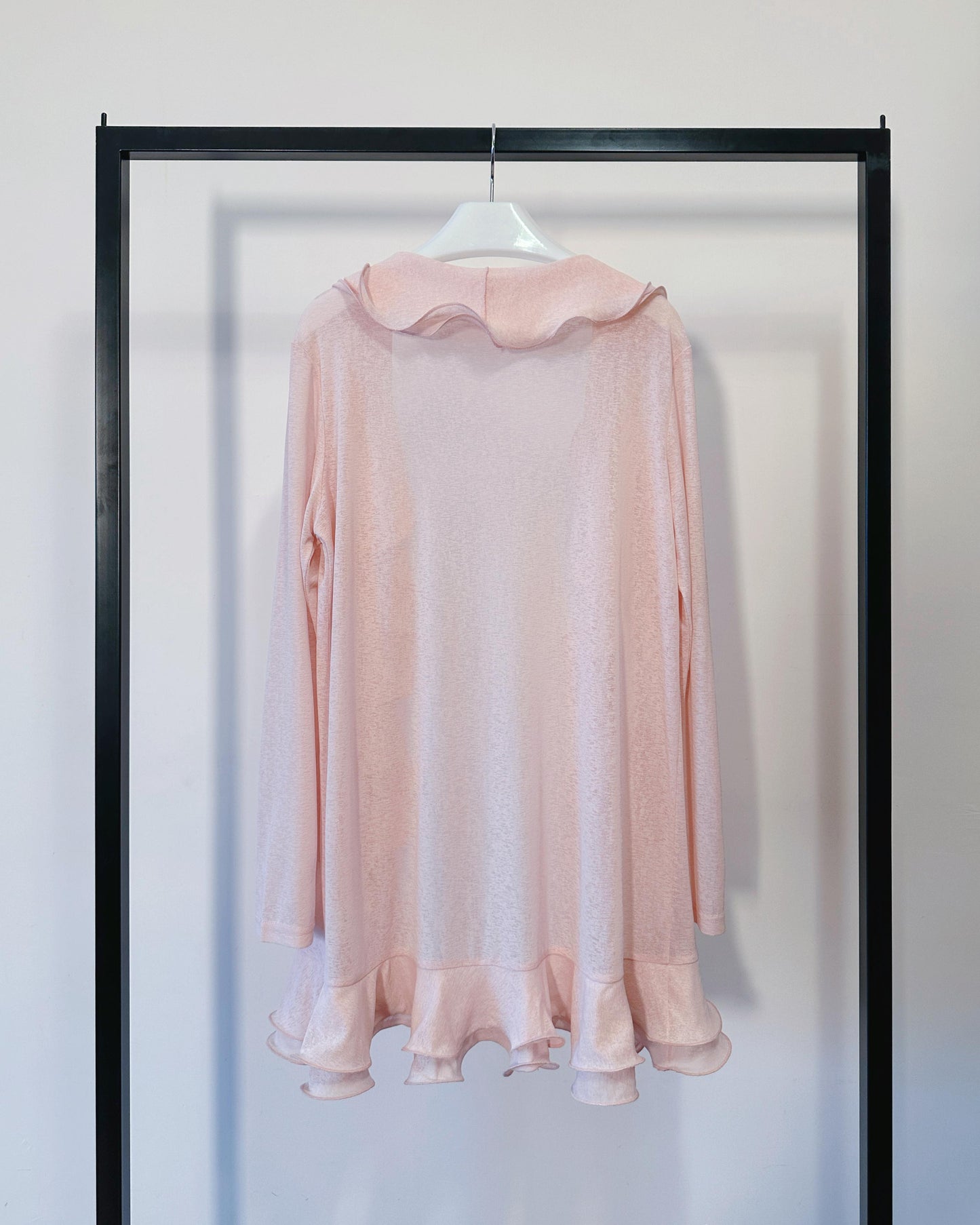 aalis RINON cascade ruffle front long cardigan (Pink)