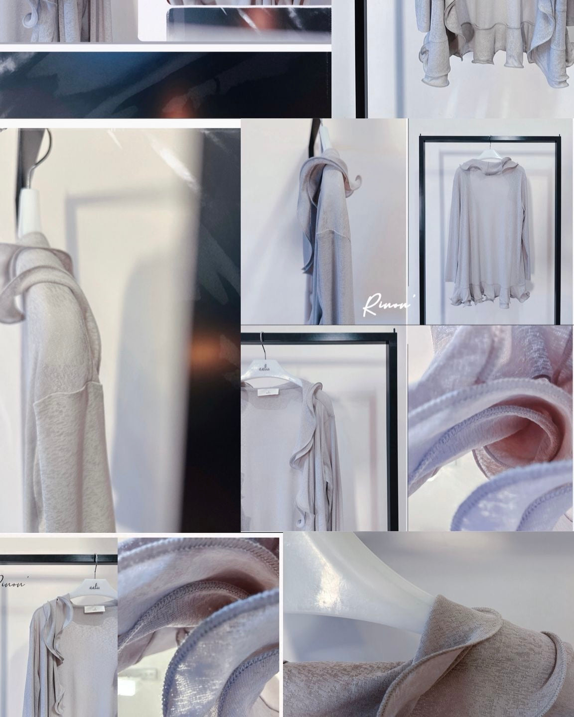 (Pre-order) aalis RINON cascade ruffle front long cardigan (Lt Grey)