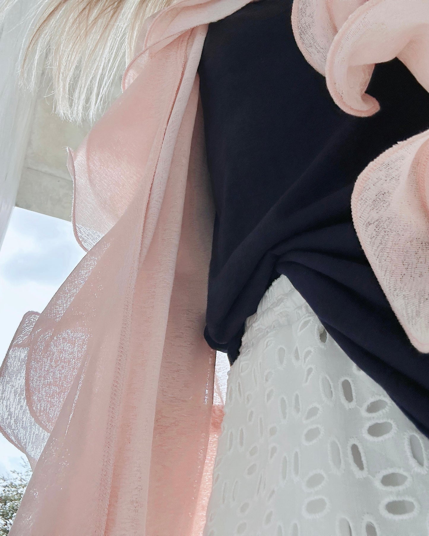 aalis RINON cascade ruffle front long cardigan (Pink)