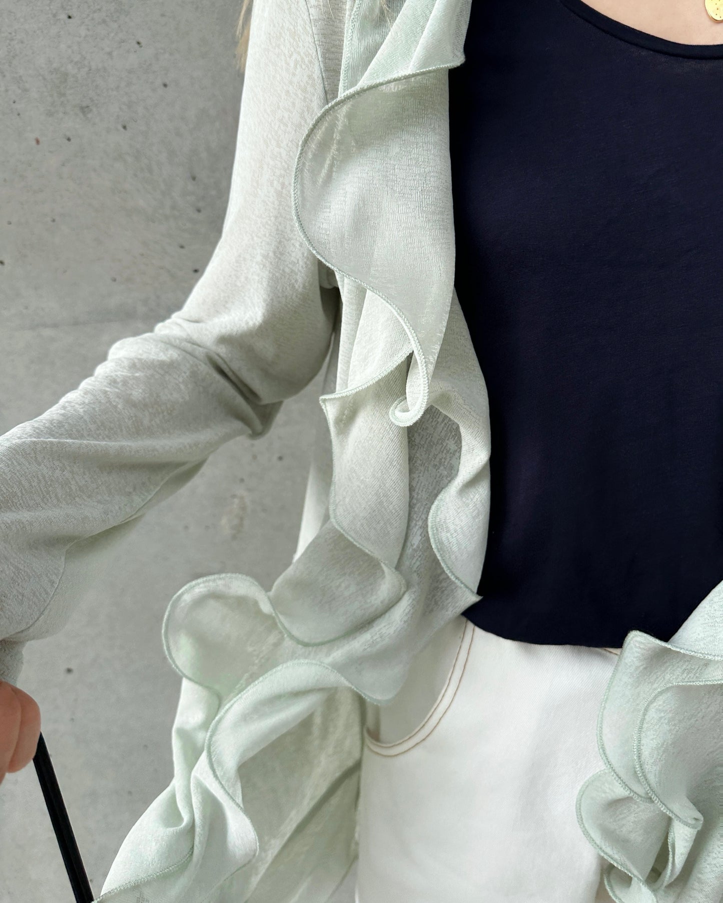 aalis RINON cascade ruffle front long cardigan (Mint)