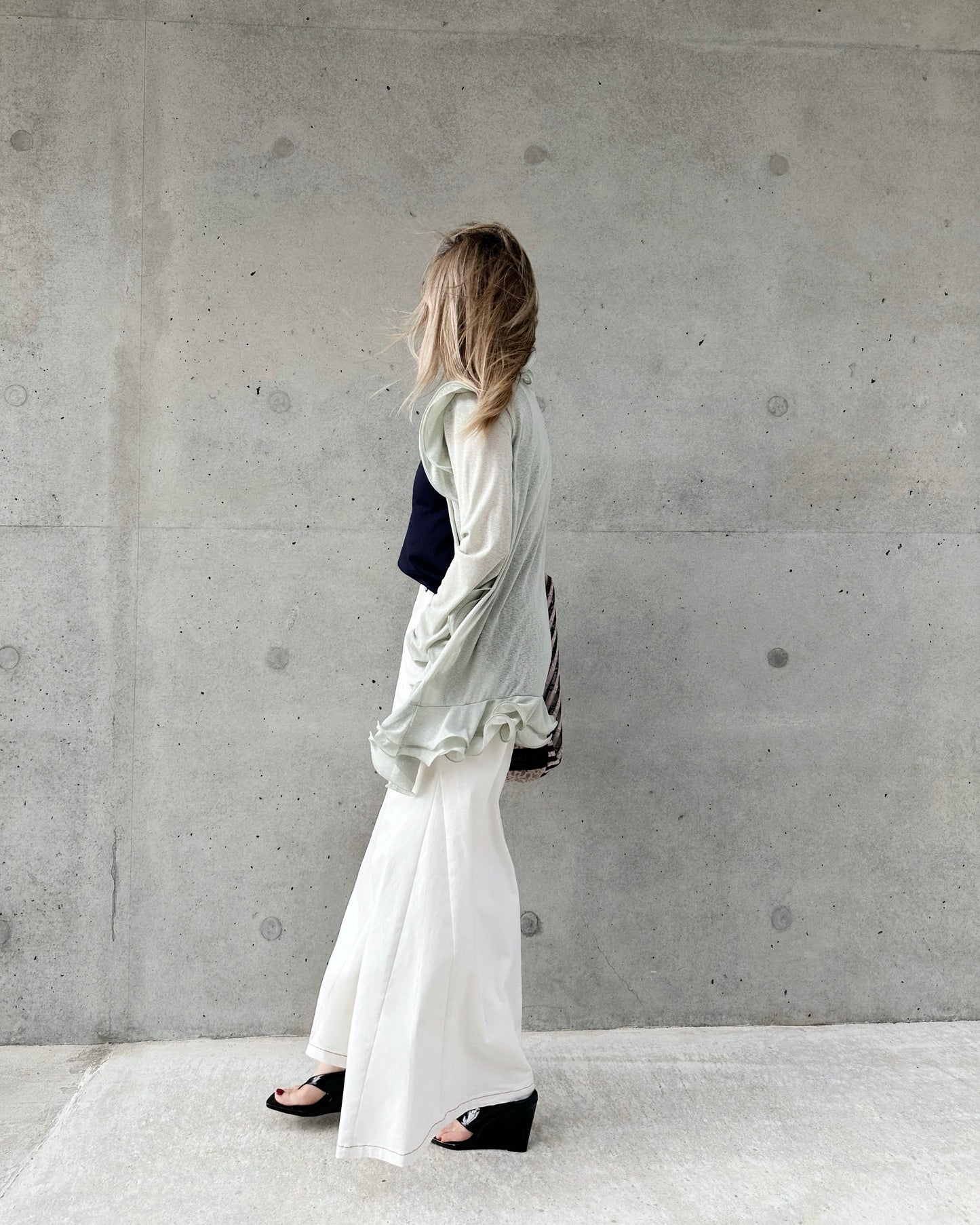 aalis RINON cascade ruffle front long cardigan (Mint)