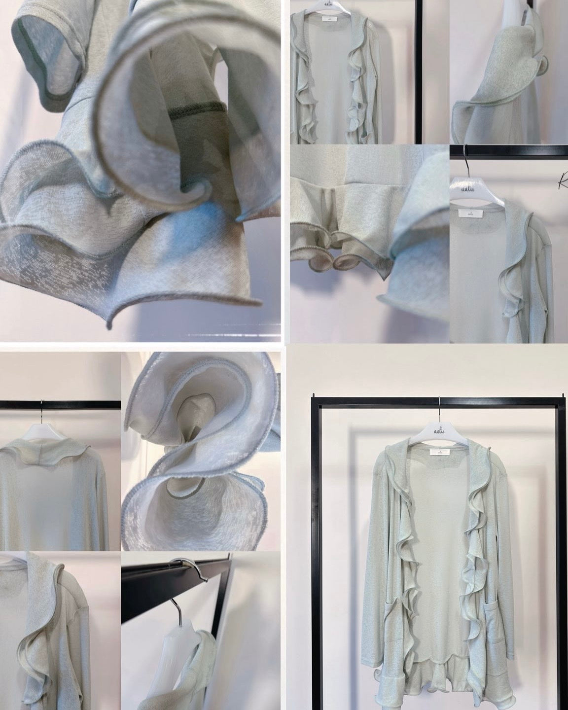 aalis RINON cascade ruffle front long cardigan (Mint)