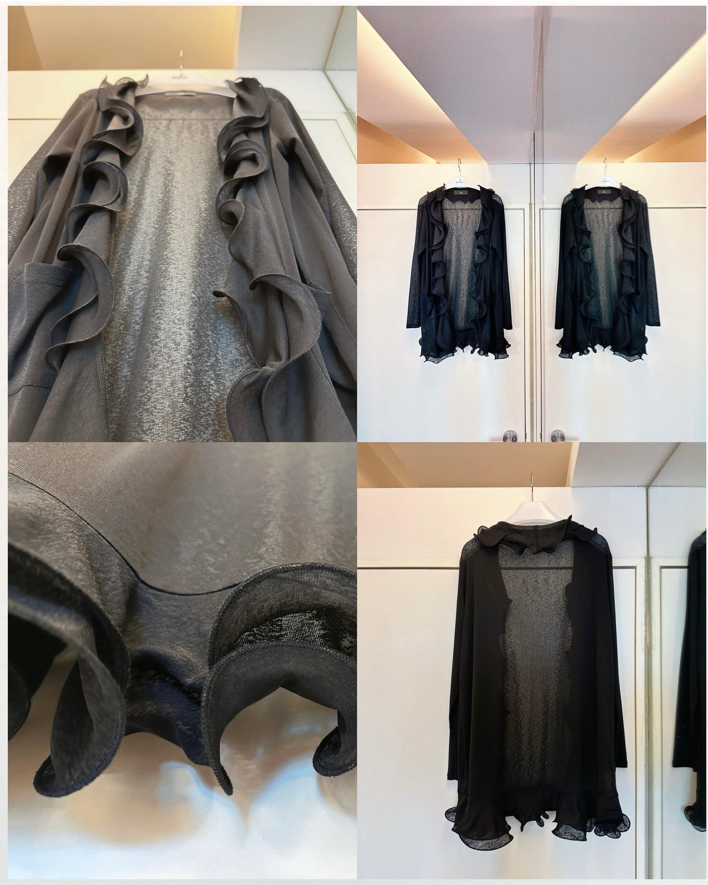 (Pre-order) aalis RINON cascade ruffle front long cardigan (Black)