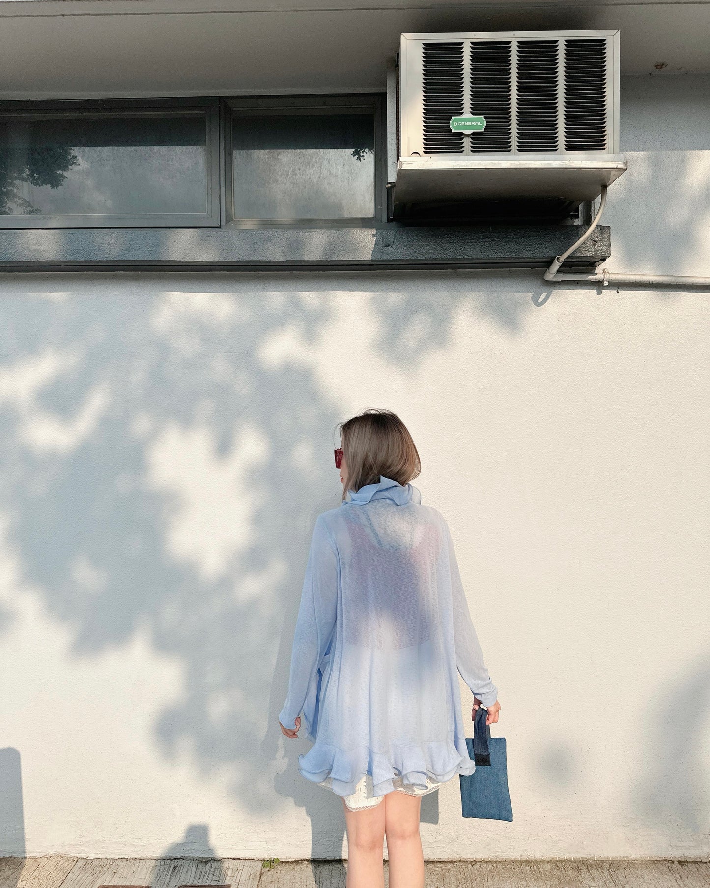 aalis RINON cascade ruffle front long cardigan (Lt Blue)