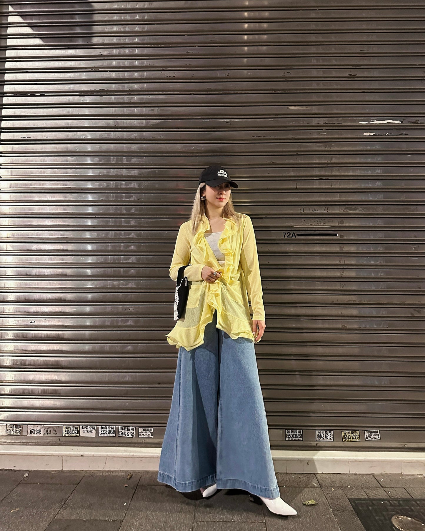 aalis RINON cascade ruffle front long cardigan (Lt Yellow)