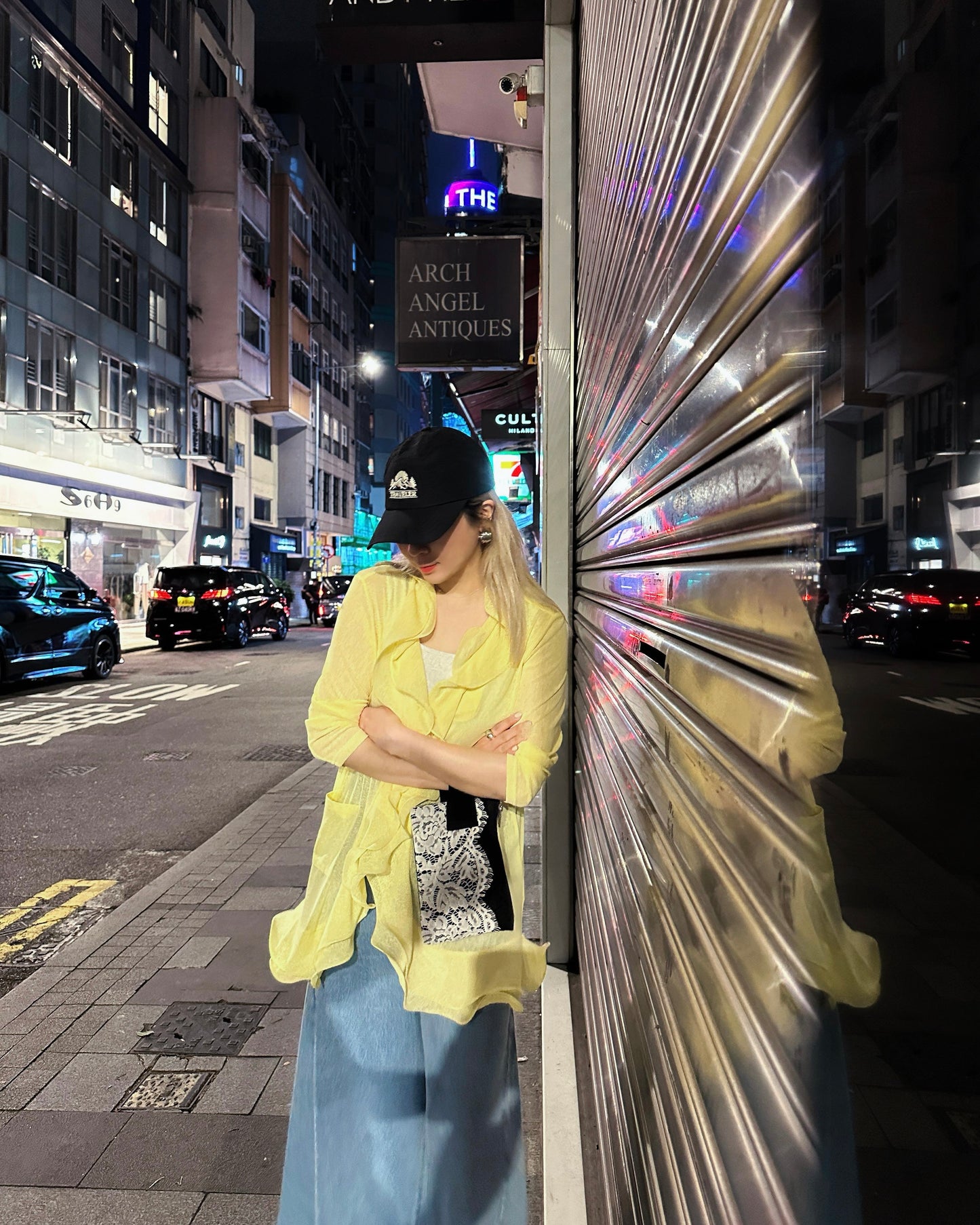 aalis RINON cascade ruffle front long cardigan (Lt Yellow)