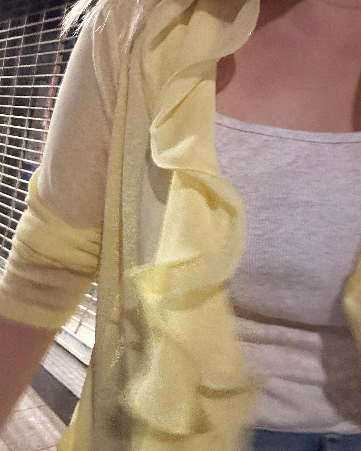 aalis RINON cascade ruffle front long cardigan (Lt Yellow)